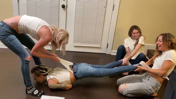 Four women turn a jeans dare into a sensual game of exposed backsides on adultfans.net
