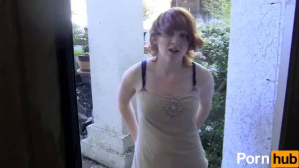 Petite redhead strips for cigarettes and gives standing blowjob on adultfans.net