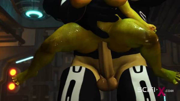 Submissive alien takes deep anal in a spacecraft during a cartoonish sci-fi encounter on adultfans.net