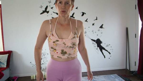 MILF bends deep into yoga pose showing off her big ass and shaved pussy on adultfans.net