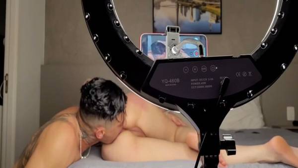 Tattooed redhead girlfriend rides her man in behind-the-scenes bedroom session on adultfans.net