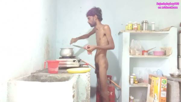 Skinny purple-haired man spanked and fingered by hairy BBC lover in the kitchen on adultfans.net