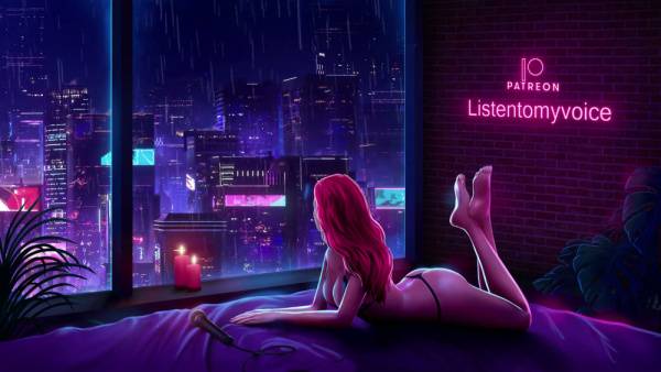 Pink-haired fantasy girl teases in a moody bedroom lit by neon and candlelight on adultfans.net