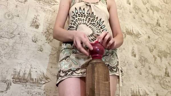 Skinny European girl pleasures herself anally with a toy in a vintage bedroom on adultfans.net