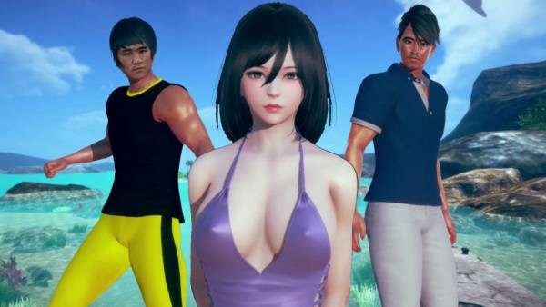 Animated threesome on the beach with a black-haired beauty and two muscular men in VR quality - Japan on adultfans.net