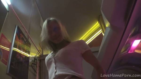 Blonde solo girl spreads wide in a glowing public tanning bed on adultfans.net