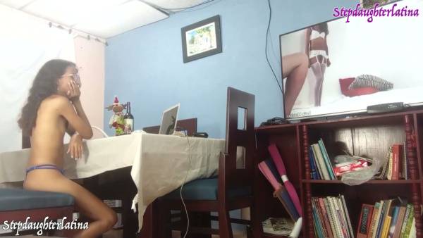 Skinny Latina sister in purple lingerie watches porn with stepbrother before rough sex on adultfans.net
