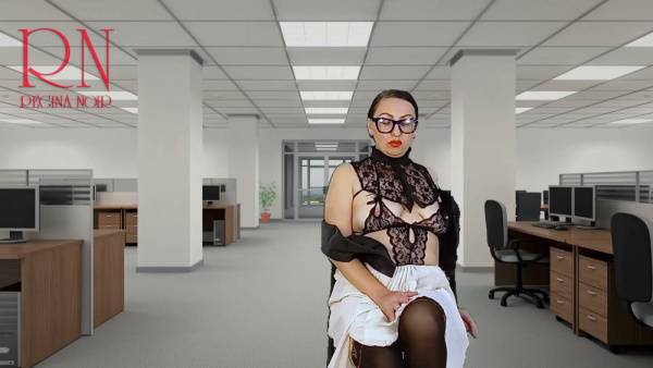 Secretary teases her boss with a slow striptease in black lace lingerie and thigh-highs on adultfans.net
