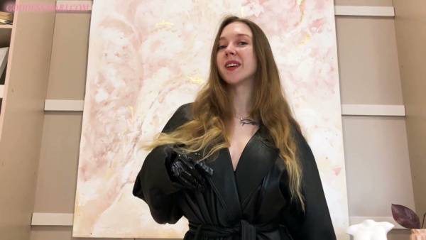 Gloved brunette in black top guides viewer through intense handjob and creampie consumption on adultfans.net
