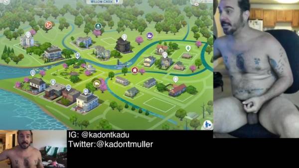 Bearded tattooed nudist hippie caught masturbating while playing The Sims 4 on adultfans.net
