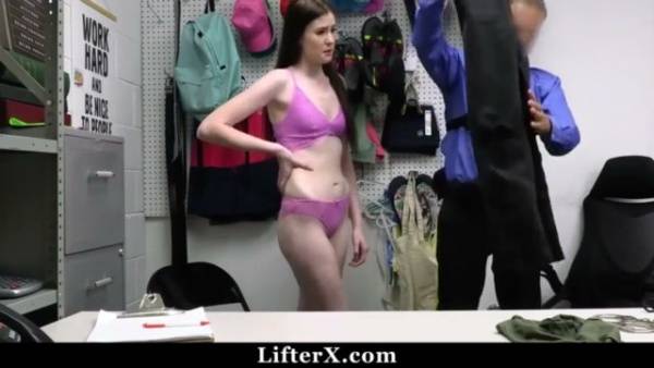 Young shoplifter pleads with security officer in office after being caught on adultfans.net