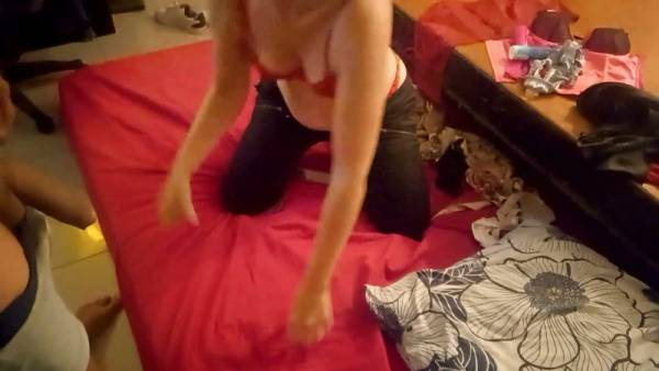 Woman in red lace lingerie enjoys rimming and doggystyle with whispered French talk - France on adultfans.net