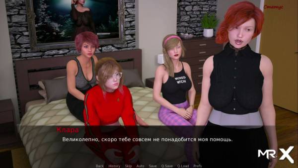 Redhead in black turtleneck teases with her large breasts in anime-style scene on adultfans.net