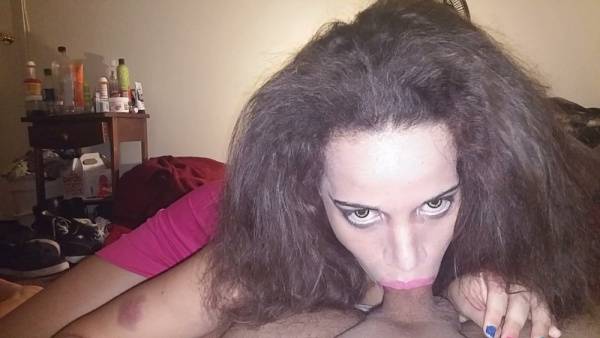 Petite goth girlfriend rides her interracial boyfriend in reverse cowgirl and takes his cumshot on her face on adultfans.net