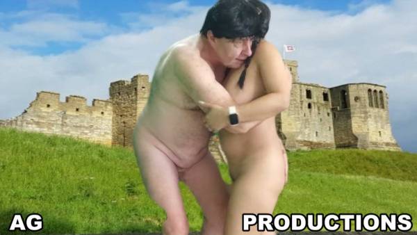 Mature nudist couple explores medieval castle grounds while guiding intimate self-pleasure - Colombia on adultfans.net