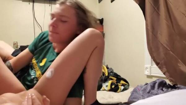 Blonde woman transitions from leg massage to passionate rough sex with hair pulling and pussy licking on adultfans.net