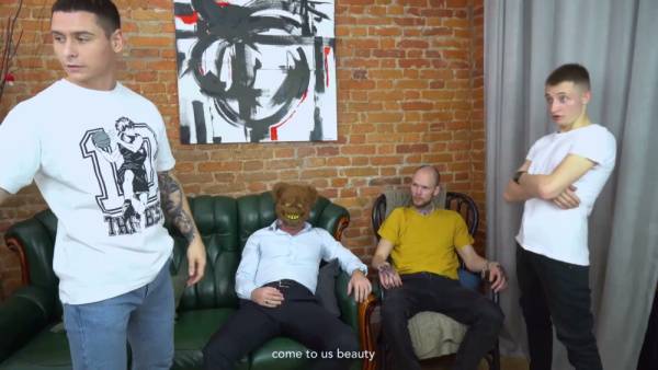 Blonde submits to three men in a domination session filled with oral and anal acts on adultfans.net