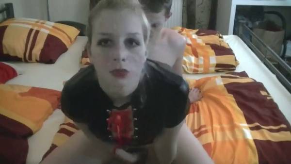 Blonde MILF in black leather lingerie gives intense handjob and oral until cumshot on adultfans.net