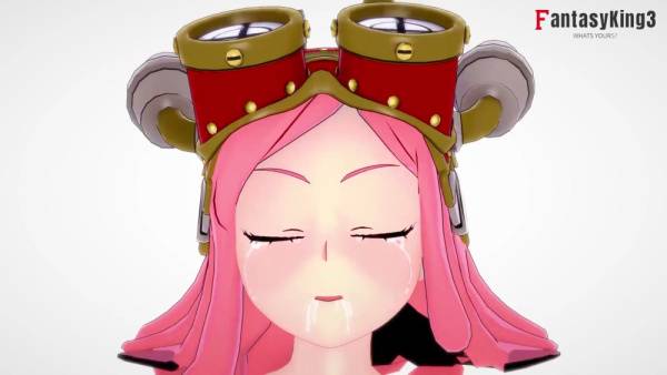 Pink-haired hentai vixen in steampunk goggles takes it in the mouth and on the face on adultfans.net