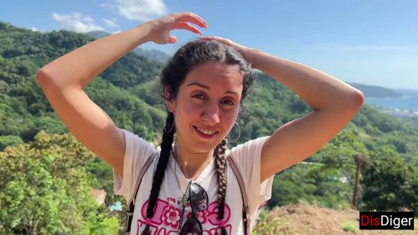 Girl with pigtails meets stranger in jungle and swallows his load on adultfans.net