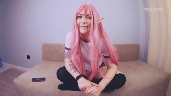 Pink-haired cosplay girl in thigh-high socks teases with twerking before exposing herself in JOI session on adultfans.net