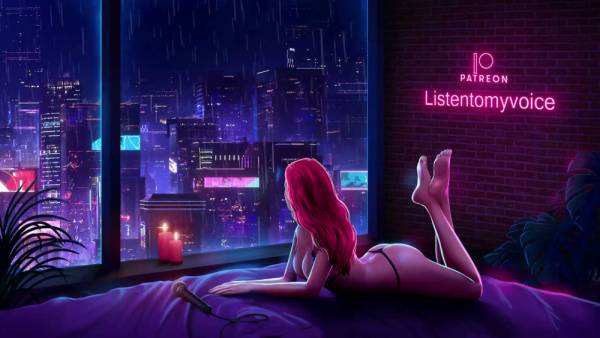 Pink-haired woman whispers intimate ASMR roleplay on a rainy night on adultfans.net