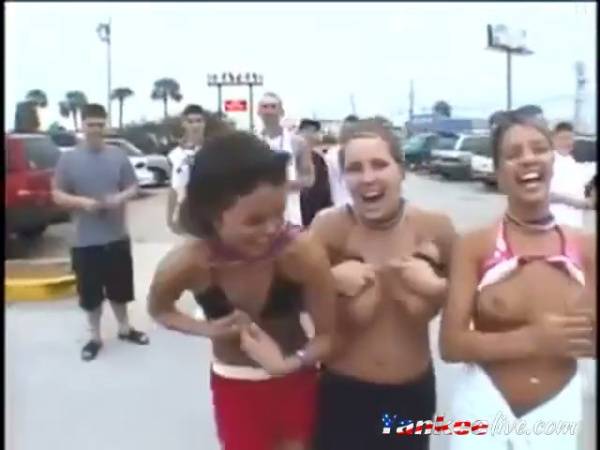 Women flash large breasts in public during outdoor lingerie session on adultfans.net