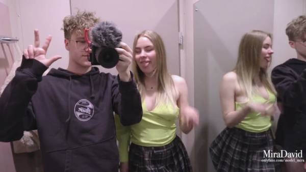 Blonde's fitting room photoshoot turns steamy with facial climax on adultfans.net