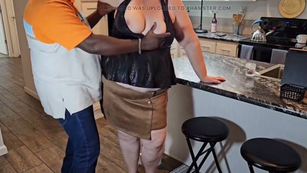 Woman lures stalker with her left-behind panty and gets taken in the kitchen on adultfans.net