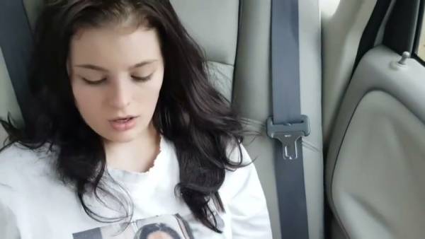 Skinny girl cums hard in a car while being filled inside on adultfans.net