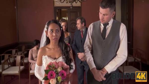 Bride in white stockings joins interracial wedding orgy with audience on adultfans.net