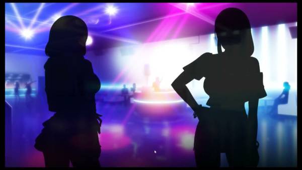 Cindy the futanari confronts her pink-haired friend in a nightclub bathroom on adultfans.net