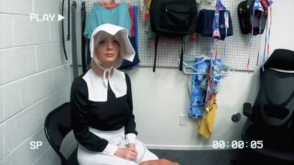 Curvy brunette in purple mini skirt gives security officer a deep titjob on the office desk on adultfans.net