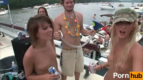 Lesbian party on a lake boat with bikini girls and exposed panties on adultfans.net