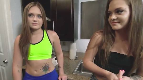 Two step-sisters share a steaming creampie threesome with their brother on adultfans.net