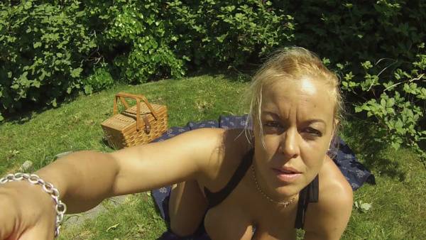 Blonde with huge oiled tits toys herself openly in the park on adultfans.net