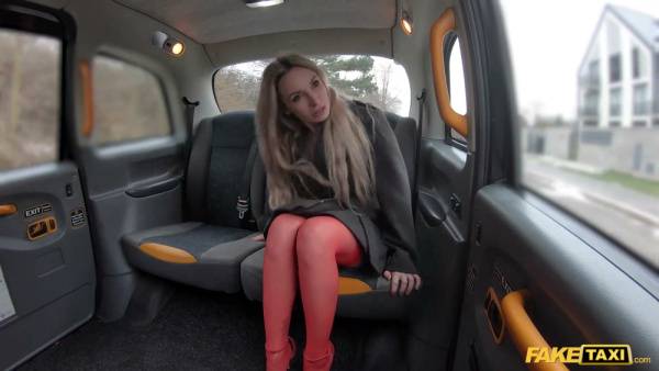 Blonde in red lingerie rides a fake taxi to ecstasy with public oral and anal on adultfans.net
