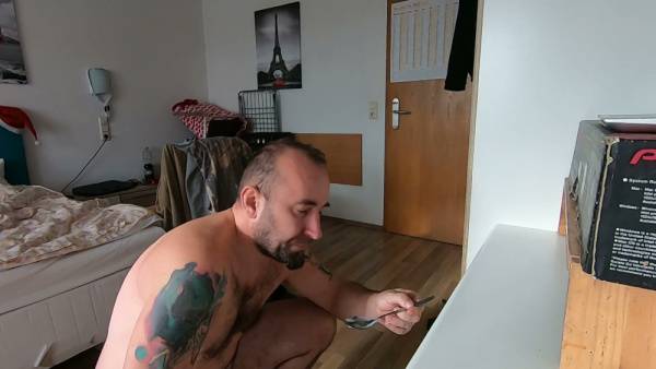 Alone man jerks off while fingering his ass and swallows his own cum on adultfans.net