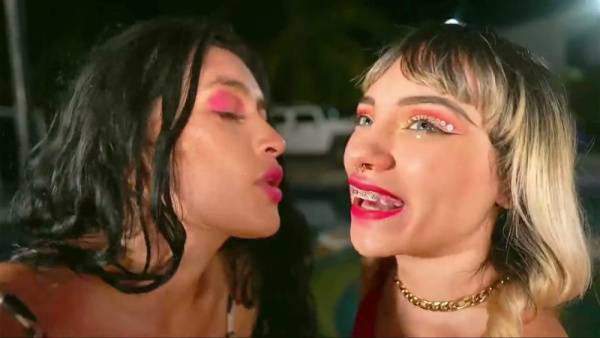Three Latina women explore foot fetish play by the pool at night on adultfans.net
