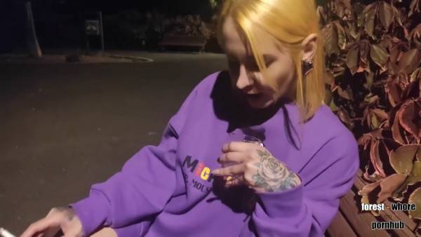 Blonde tattooed woman takes fisting and humiliation outdoors at night on adultfans.net