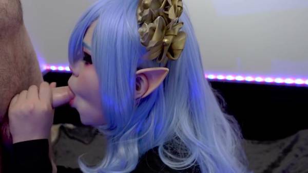 Gothic elf fantasy with blue-haired beauty swallowing cum deepthroat on adultfans.net