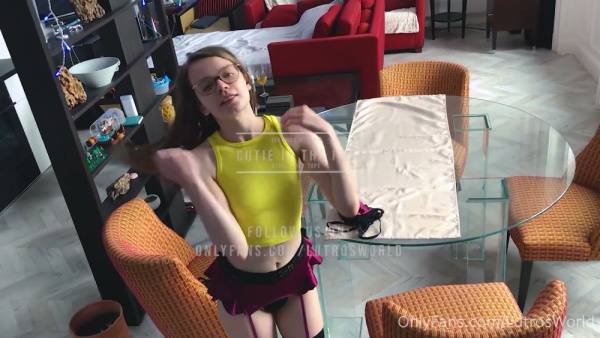 Petite brunette in glasses takes rough sex on all fours and cowgirl on adultfans.net
