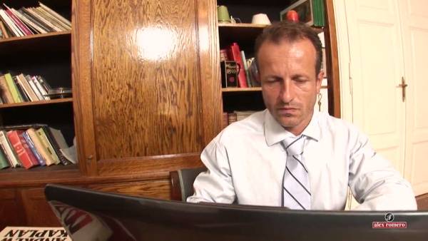 Office seduction begins with a kiss and ends with her on her knees on adultfans.net