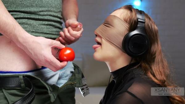 American friend tricks blindfolded brunette into taste test with cucumber and cock - Usa on adultfans.net
