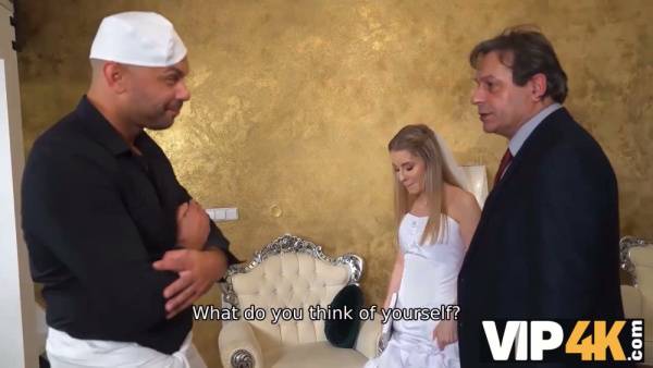 Blonde bride takes two men at once while her husband watches in suit - Czech Republic on adultfans.net