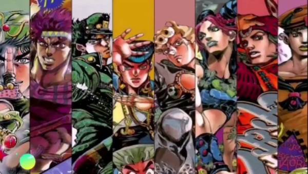 Compilation of JoJo's Bizarre Adventure anime art and digital interfaces on adultfans.net