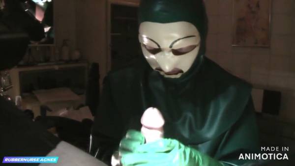 Latex nurse Agnes in surgical gear devours cock and swallows every drop on adultfans.net