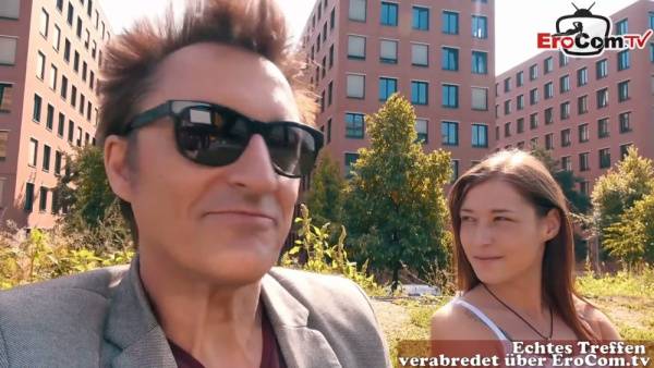 Young student tourist meets for casting in German city before moving indoors - Germany on adultfans.net